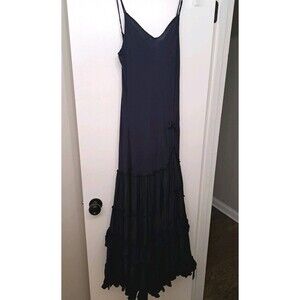 Free People Navy Blue Maxi Dress Tiered Ruffles Sleeveless Size Large Boho